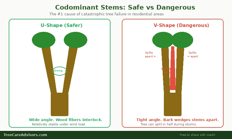 Codominant Stem Failure - TreeCareAdvisors diagram