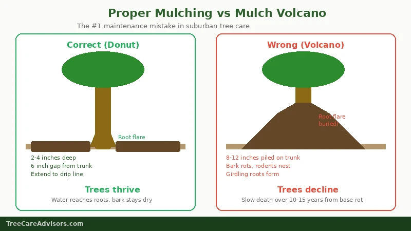 Mulch Volcanoes Are Everywhere and They're All Wrong - TreeCareAdvisors diagram