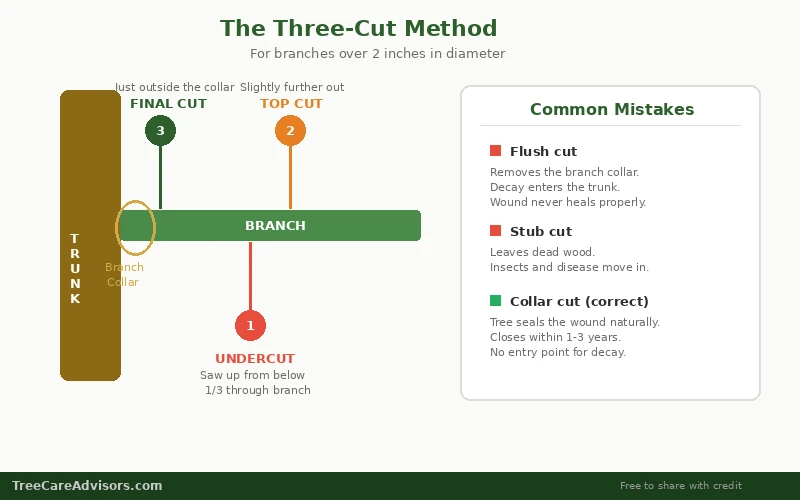 The Three-Cut Method - TreeCareAdvisors diagram